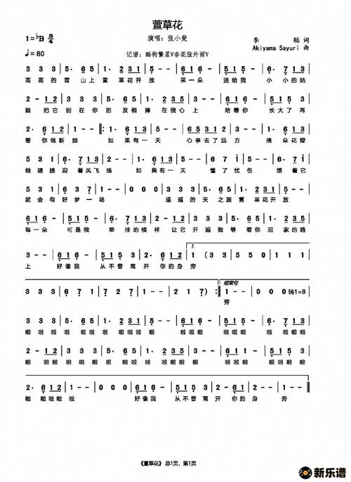 萱草花你好李焕英插曲简谱张小斐杏花弦外雨制谱