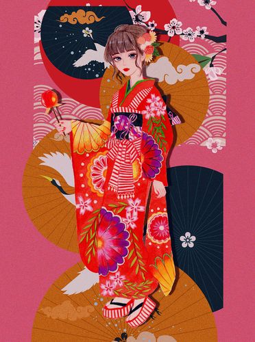 手绘和服女孩