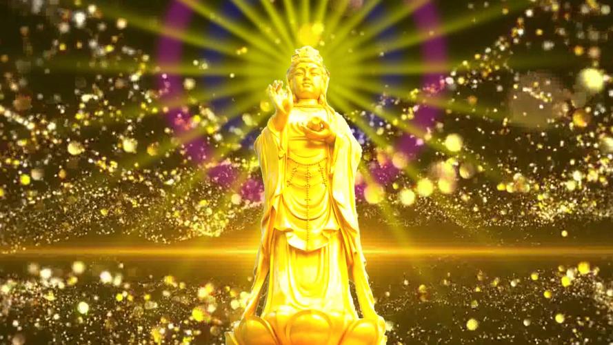 南海观音金身立像-金色粒子背景2