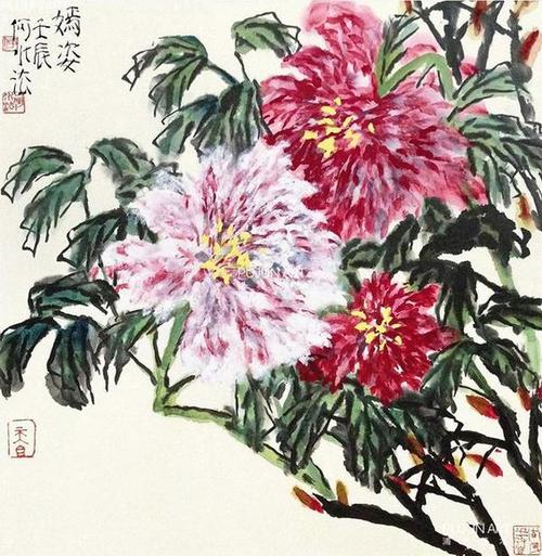 何水法牡丹,荷花作品图片欣赏!