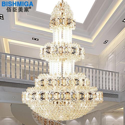 欧式客厅水晶吊灯 大气现代楼梯灯复式楼别墅大吊灯led金色灯具