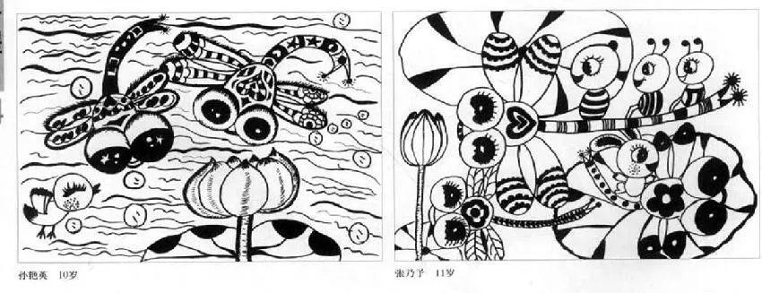 儿童画创意|三例少儿美术线描教程,黑白画也好看!