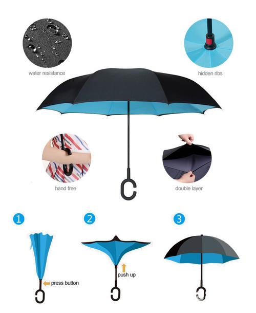 c型免持式晴雨伞双层汽车伞可站立雨伞倒伞遮阳反向伞自动开