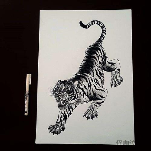 手稿老虎纹身图案