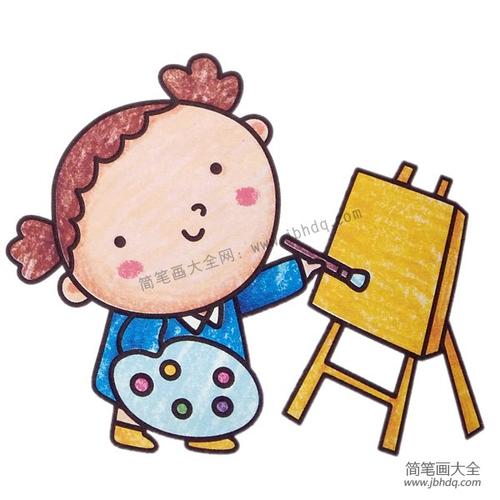 画画小女孩填色图片画画小女孩简笔画图片
