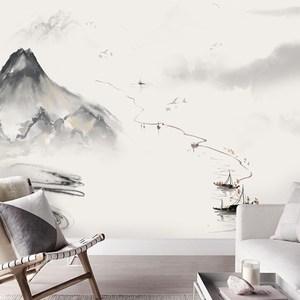 新中式古典客厅装饰电视背景墙古风壁纸山峰水墨墙纸定制壁画墙布