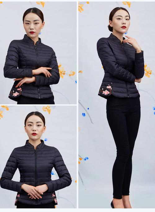 雪国天娇秋冬装新款时尚中国风修身显瘦轻薄立领刺绣羽绒服女短款