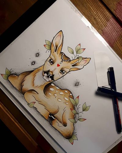 连先生梅花鹿纹身手稿