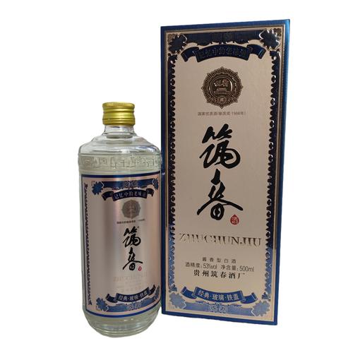 收藏贵州名酒筑春酒经典玻璃铁盖53度酱香纯粮高度酒500ml1瓶