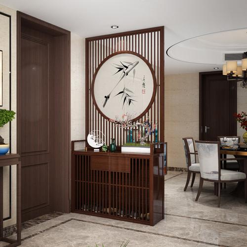 简约中式屏风隔断入户镂空玄关实木