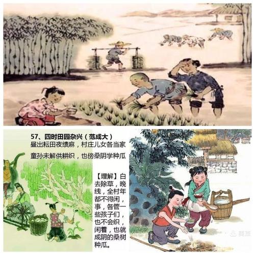 古诗词(初级)之二 写美篇 137范成大 四时田园杂兴 昼出耘田夜绩麻 村