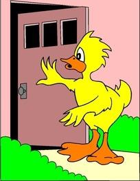 手绘推开门的黄色小鸭子