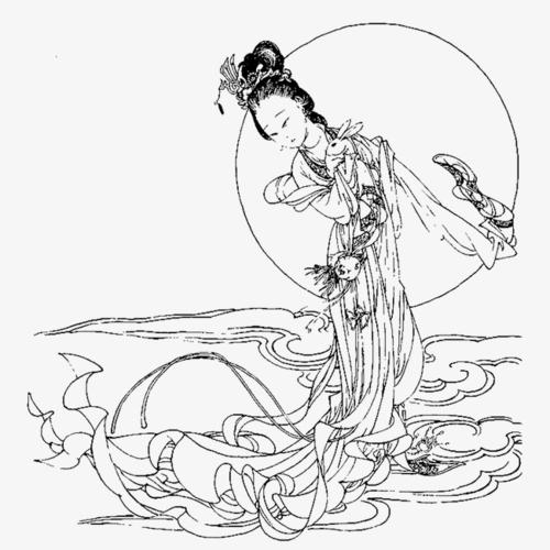 卡通手绘风格嫦娥奔月线条免扣元素