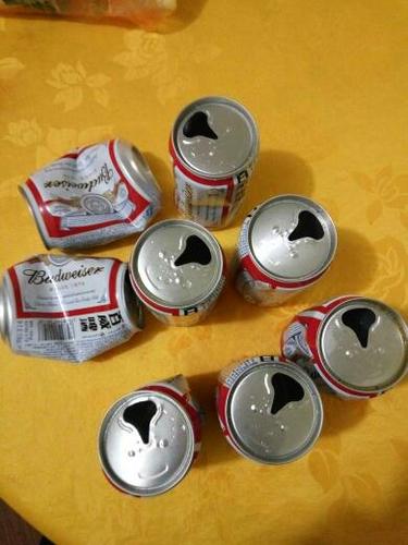 求一些喝完了的易拉罐酒瓶照片,几瓶就好,没有喝完的也可以,6,7瓶的
