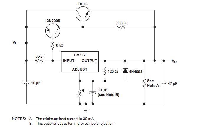 lm317官方扩流电路的原理?