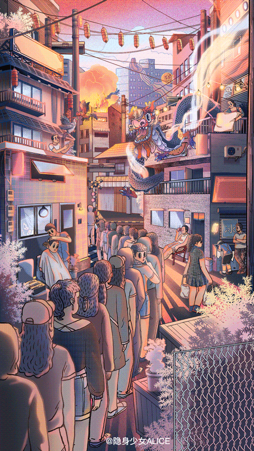 记录梦境闹市之梦动态插画