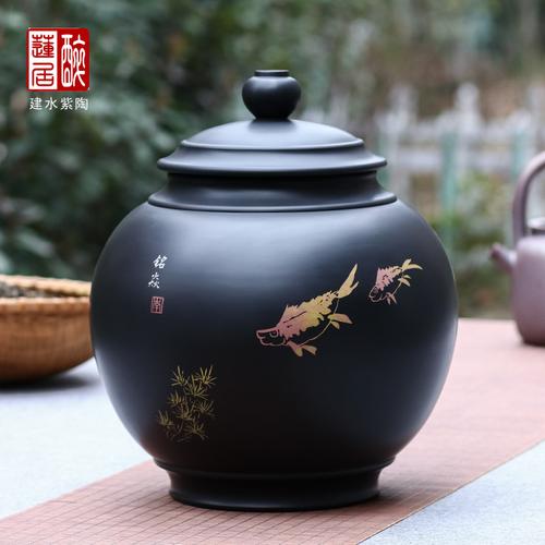 醉莲居云南建水紫陶大茶叶罐黑茶白茶普洱散茶罐/中号灯笼储茶罐