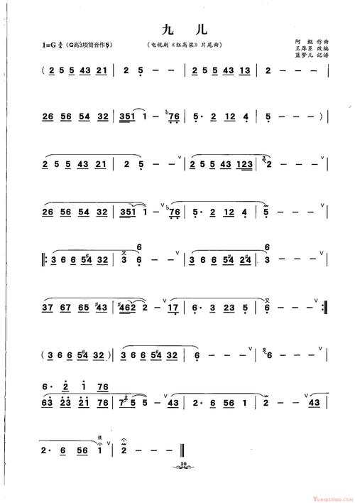 陶埙歌曲[九儿]简谱