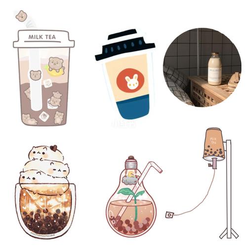 奶茶手帐素材贴纸合 !!