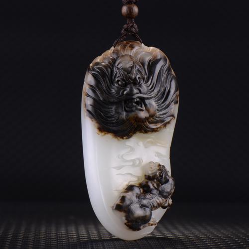 下架印象眸玉雕大师刘国皓工作室作品和田玉手把件带皮籽料巧雕钟馗