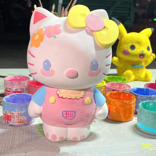 石膏哈喽kitty涂鸦diy凯蒂猫hellokitty娃娃白胚涂色
