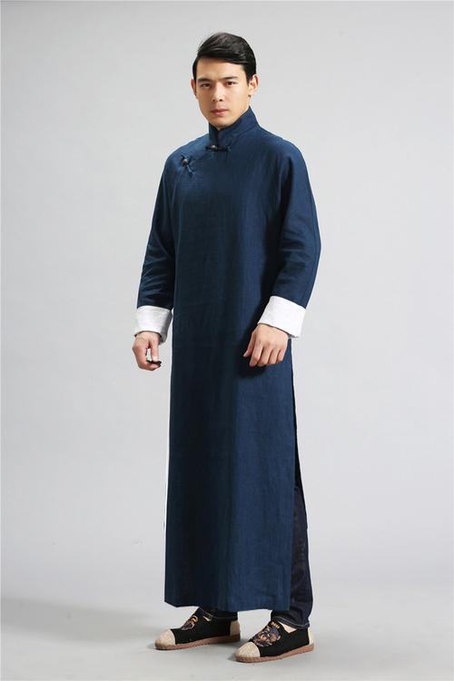中国风男装复古棉麻长衫相声服评书大褂表演出民国服装中式长袍子
