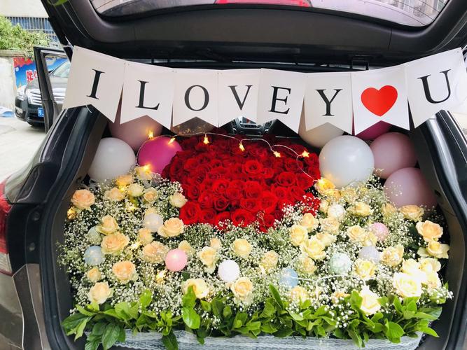武汉北京上海同城速递汽车后备箱生日求婚惊喜告白红玫瑰鲜花布置