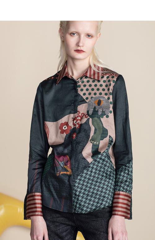 达衣岩原创时尚印花衬衣2021冬季新款流行长袖衬衫式外套女安第斯绿m