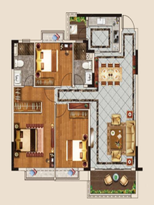 保利拉菲公馆商铺3室2厅2卫130.00平方米户型 - 合肥