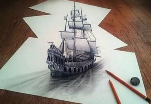 铅笔画3d立体画图片_高高的梯子