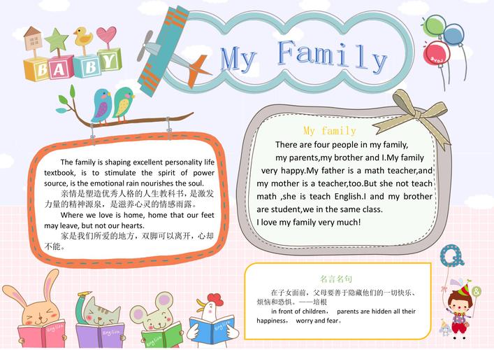 卡通英语我爱我家word手抄报小报模板