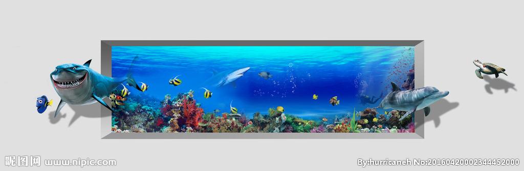 3d画海底世界 3d立体画海豚图片