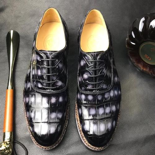 鳄鱼皮鞋高端精品意大利手工擦色定制挪威缝商正装皮鞋