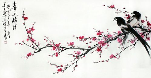 郑晓京国画《喜鹊登梅》欣赏