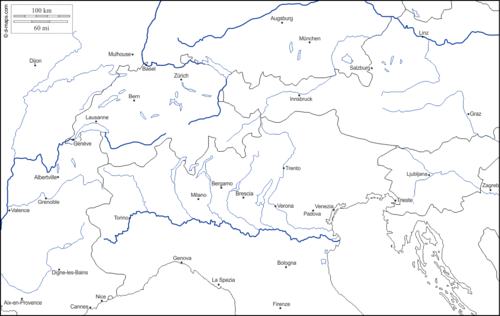 阿尔卑斯山 : 免费地图, 免费的空白地图, 免费的轮廓地图, 免费基地