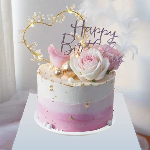 2021生日蛋糕女士,2021年网红生日蛋糕 仿真生日蛋糕模型2021创意玫瑰鲜花羽毛网红新款塑胶