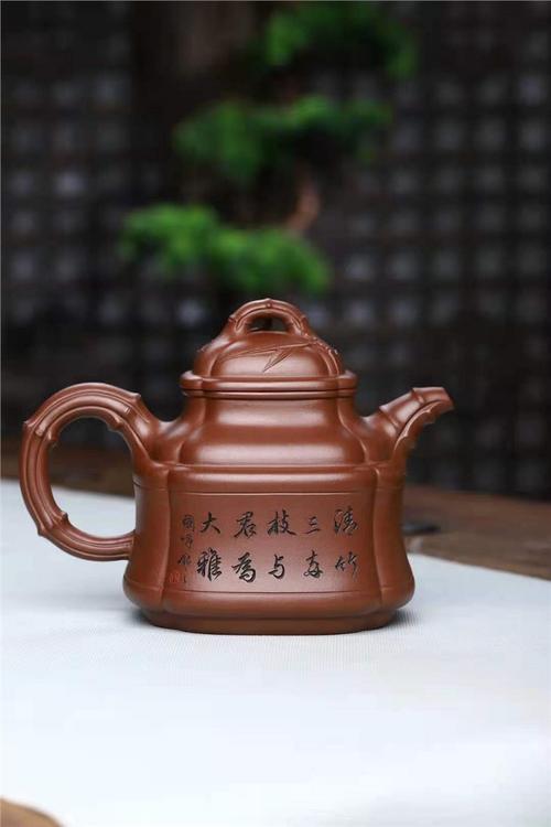 刘莹紫砂壶作品|原矿底槽清四方竹鼎壶680cc手制正品