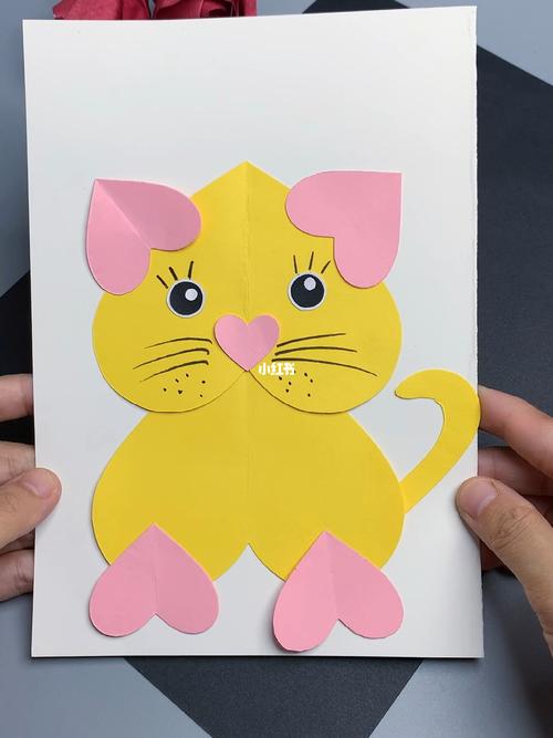 超可爱的爱心小猫咪手工贴画,全部都是爱心_手工制作