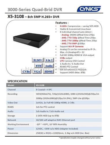 cynics 5mp x5-3108 standalalone dvr