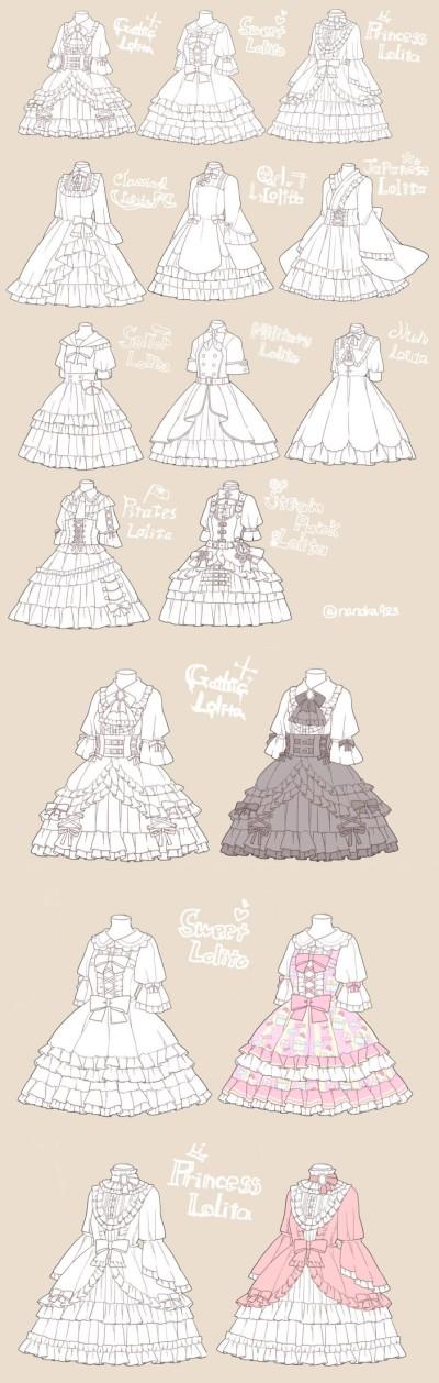 lolita 洛丽塔 裙子 参考 图鉴 教程 画画 绘画 动漫 素材