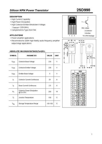 工厂直销,明码标价,sptech全新2sd998 功放音响专用三极管d998