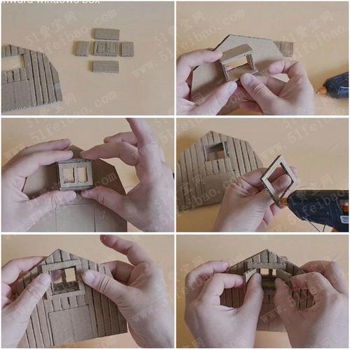 硬纸板环保手工diy微型童话屋乡村谷仓存钱罐制作图解