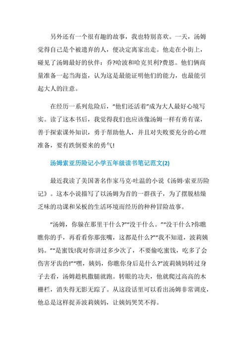 汤姆索亚历险记小学五年级读书笔记5篇