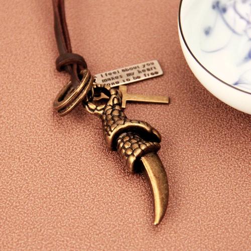 复古风个性男潮长款皮绳项链鹰爪吊坠项饰跨境热销饰品现货批发