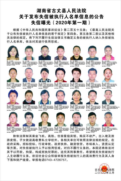 湖南省古丈县人民法院关于发布失信被执行人名单信息的公告失信曝光