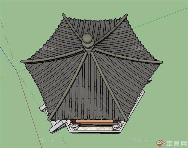 某古典中式带斗拱六角亭设计su模型