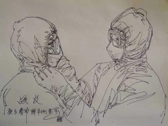 画家韩平刚抗疫速写作品精选