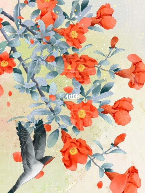 石榴花绘制过程～_插画_教程_插画教程_人文_绘画