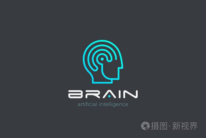 人机脑人工智能标志设计矢量模板线性风格.