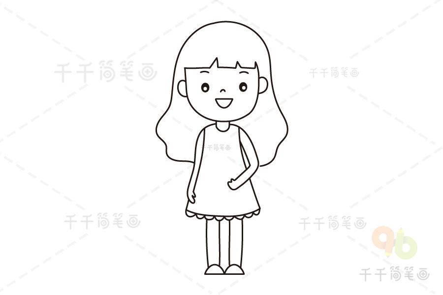 一组可爱的小女孩简笔画